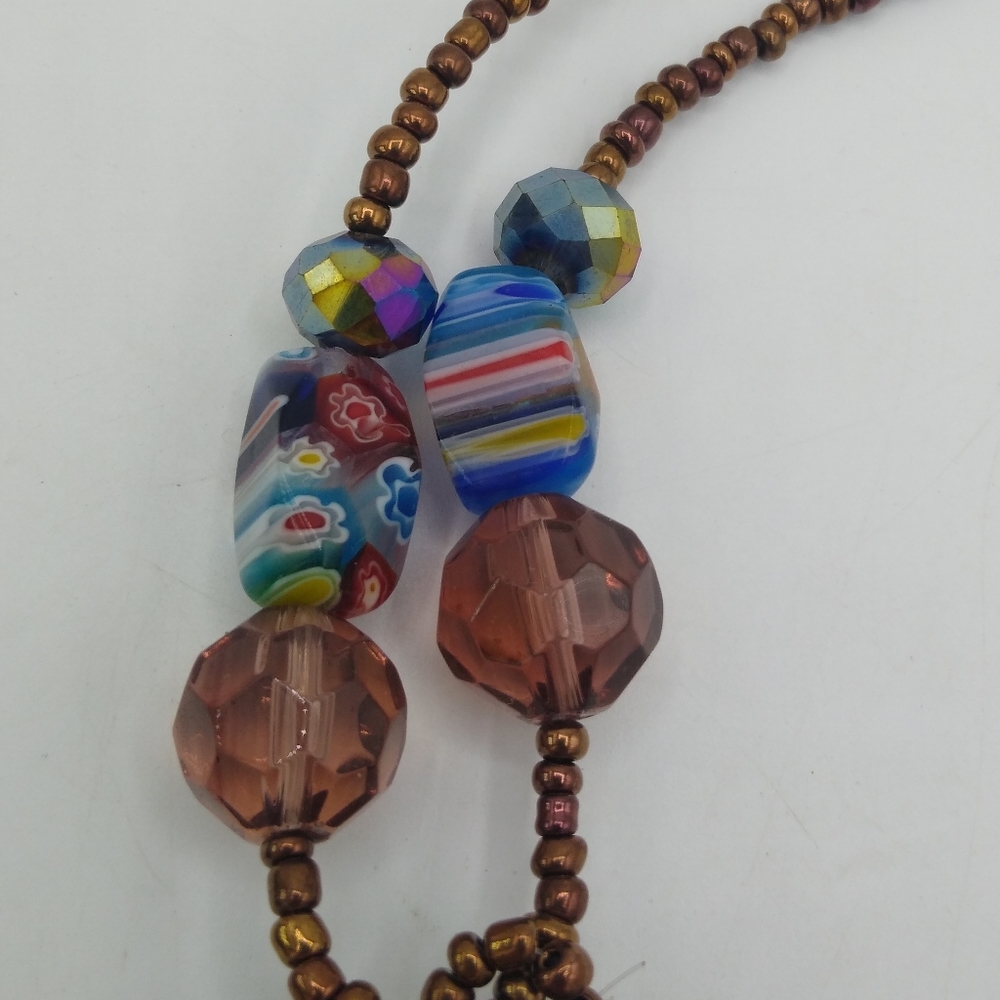 Murano Style Millefiori Resin or Glass Pendant Necklace with Bronze Beads - Picture 4 of 8
